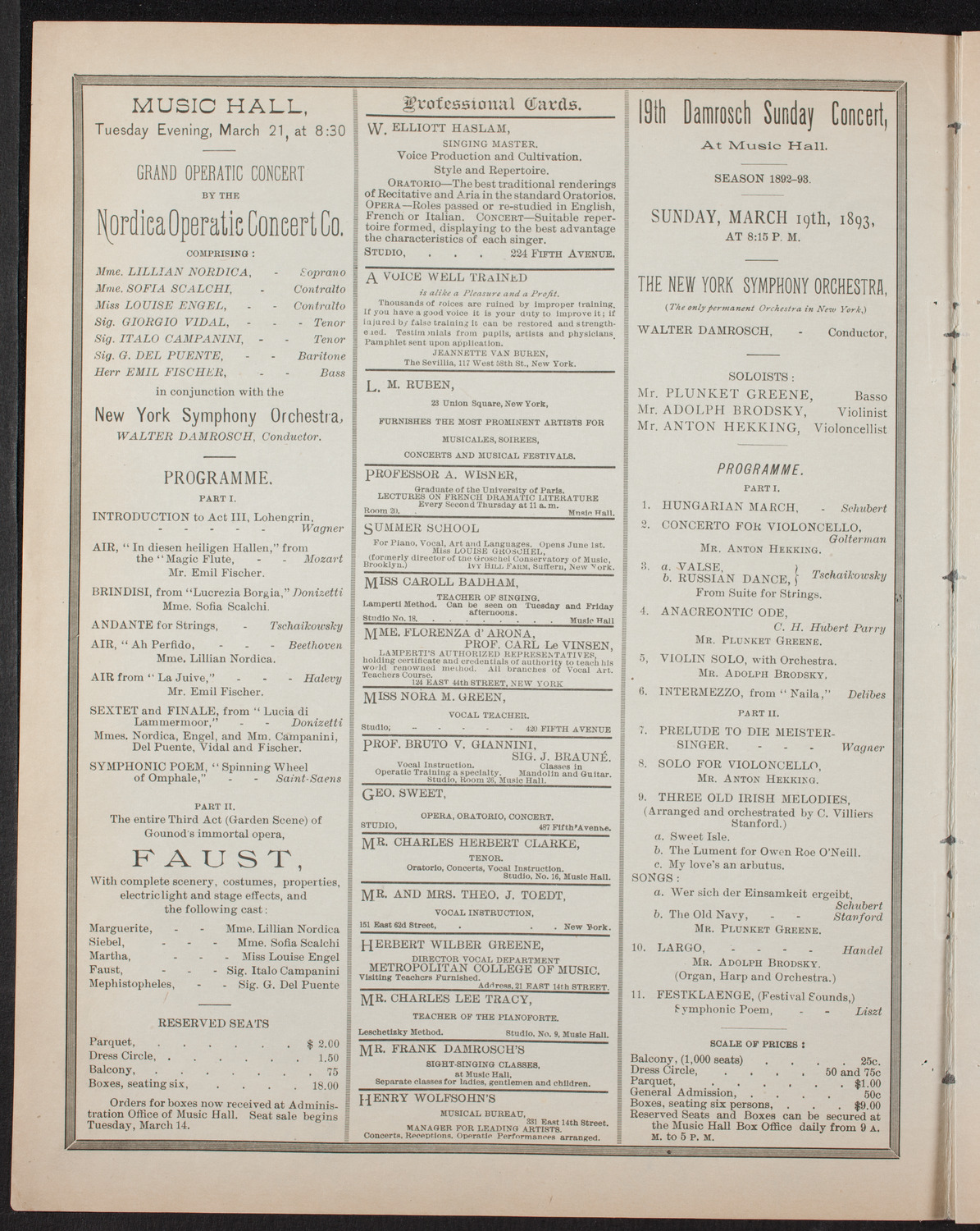 Damrosch Sunday Concert, March 12, 1893, program page 2