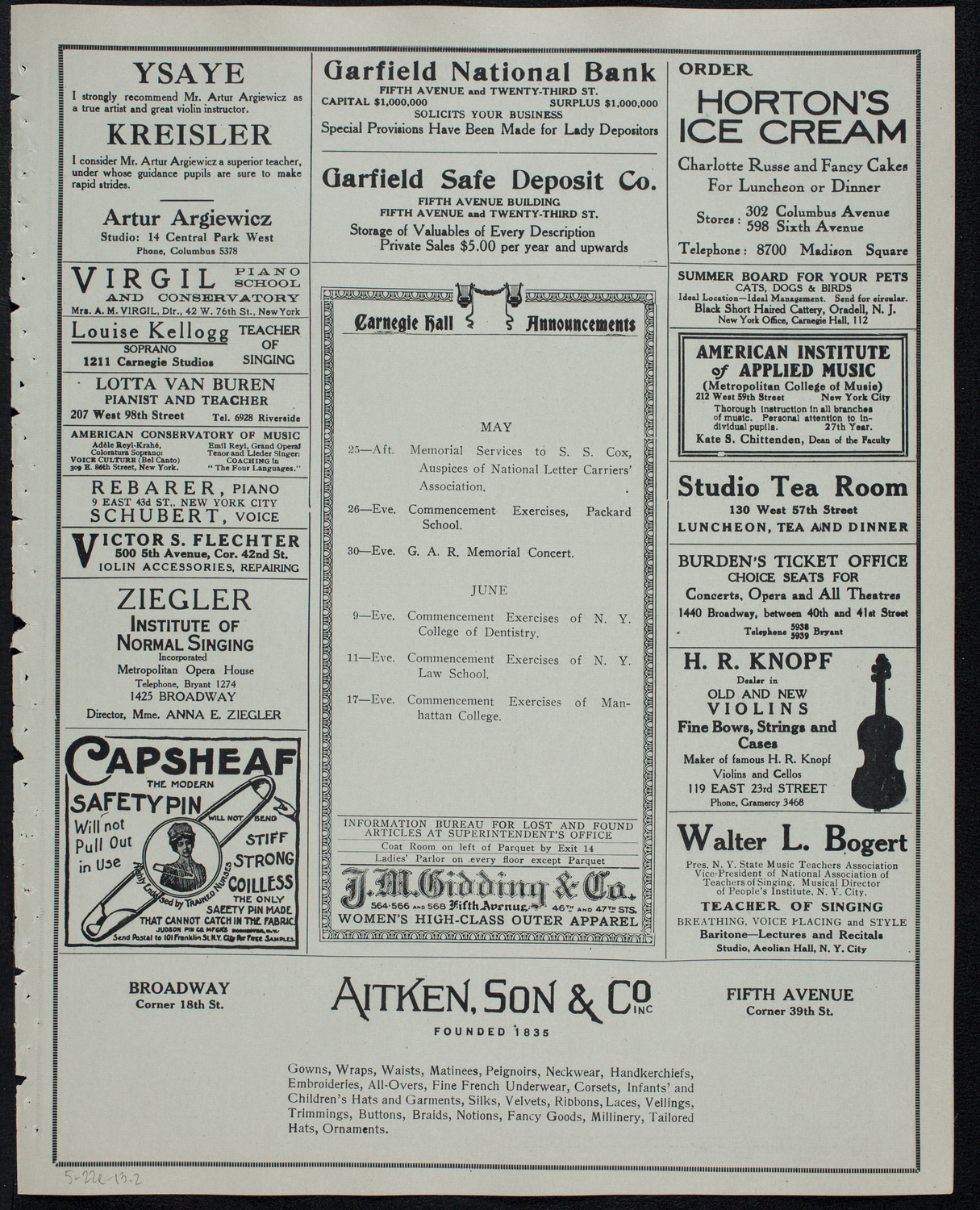 Italian Orchestral Society, May 22, 1913, program page 3