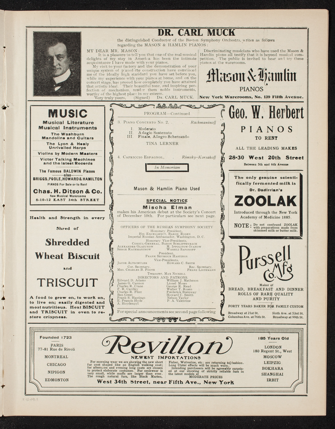 Russian Symphony Society of New York, November 12, 1908, program page 7