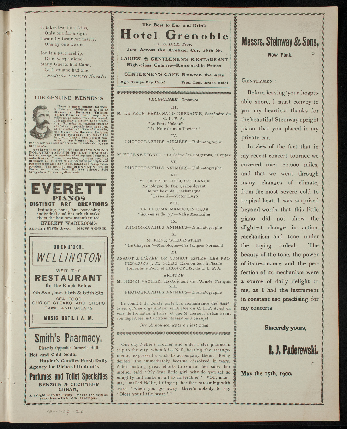 Cercle Littéraire Franco-Américain, October 11, 1902, program page 3