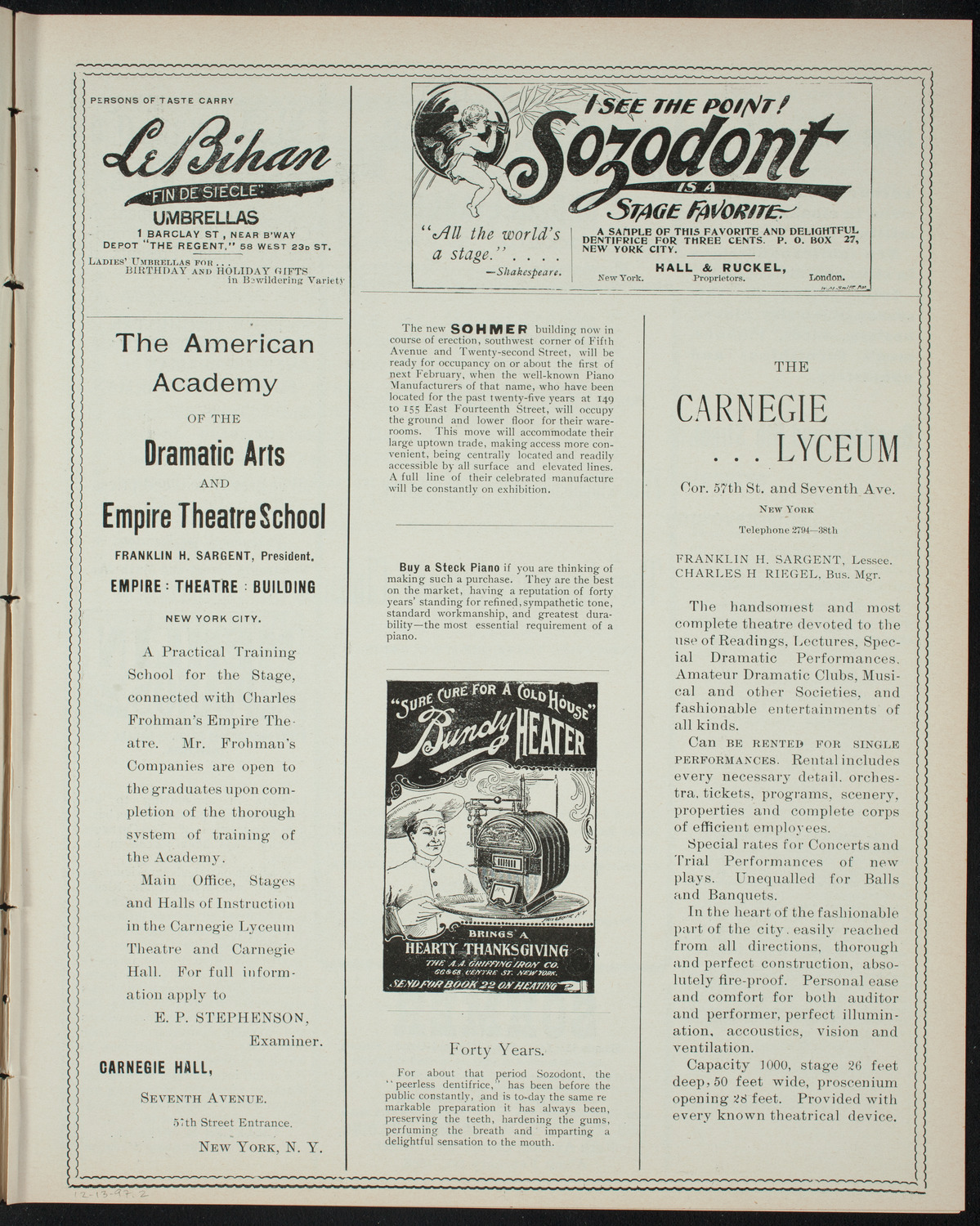 Amateur Comedy Club, December 13, 1897, program page 3