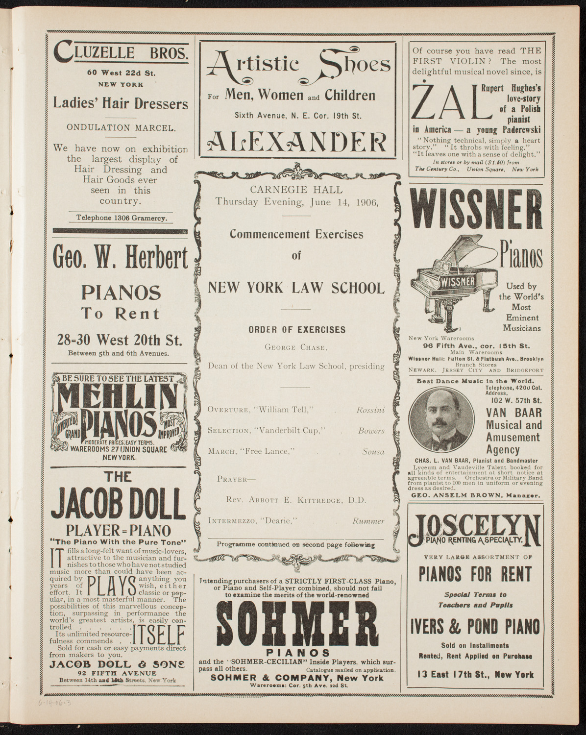 Graduation: New York Law School, June 14, 1906, program page 5