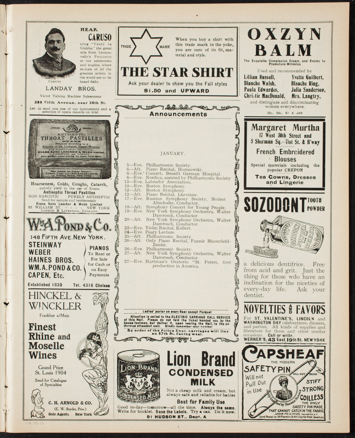Mieczyslaw Horszowski, Piano, January 6, 1907, program page 3
