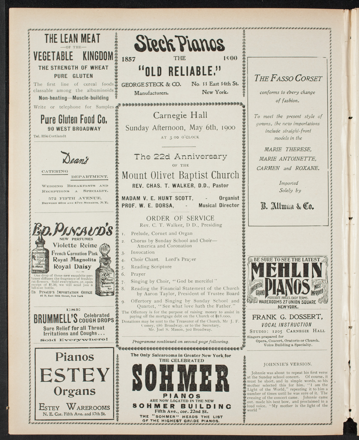 Mount Olivet Baptist Church 22nd Anniversary Service, May 6, 1900, program page 4