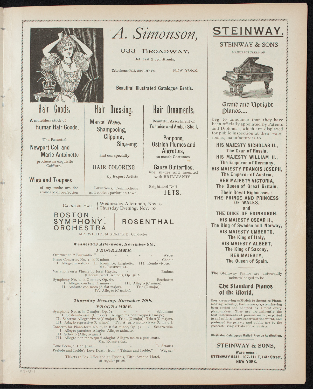 New York Philharmonic, November 4, 1898, program page 5