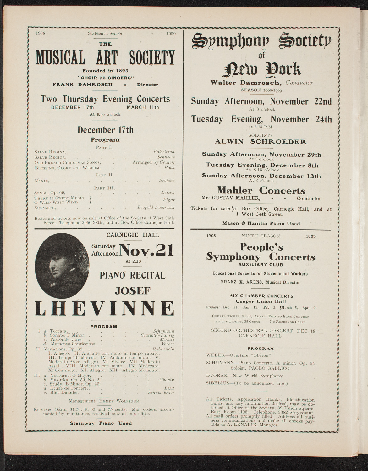 Isadora Duncan, Dancer, with the New York Symphony Orchestra, November 18, 1908, program page 10