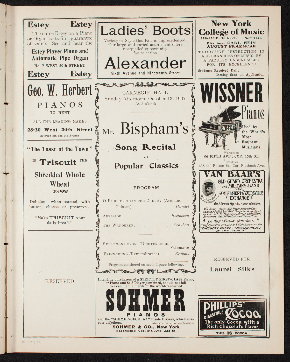 David Bispham, Baritone, October 13, 1907, program page 5