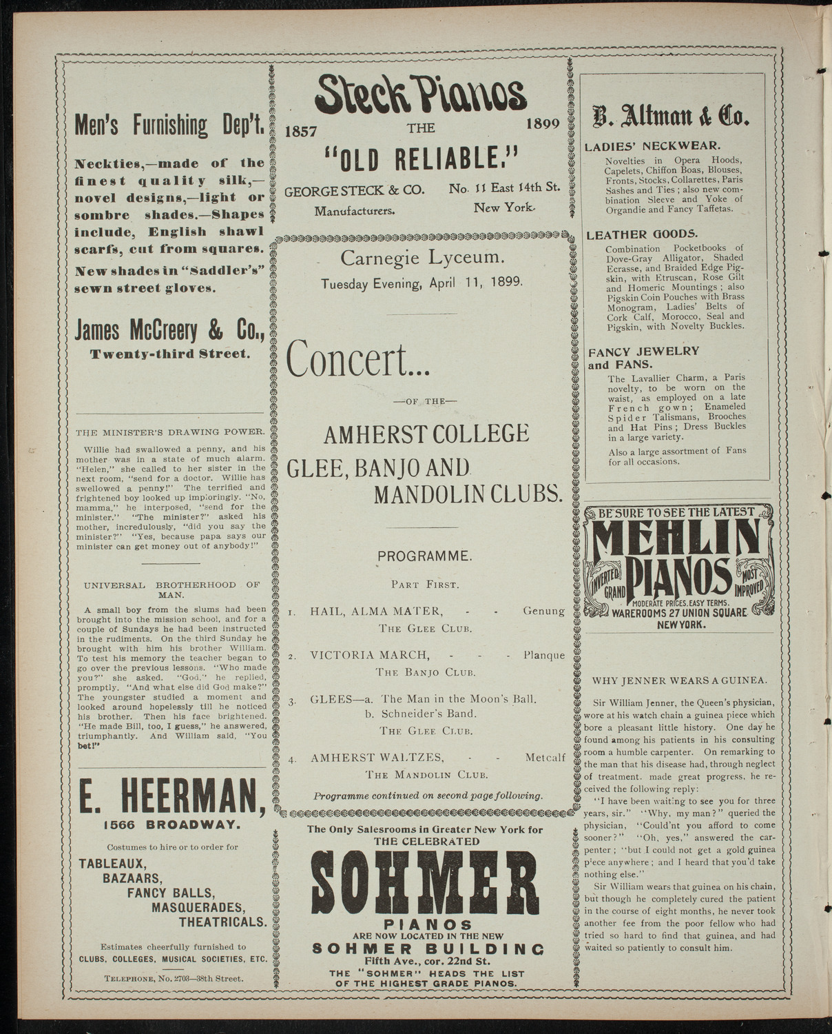 Amherst College Glee, Banjo, and Mandolin Clubs, April 11, 1899, program page 4