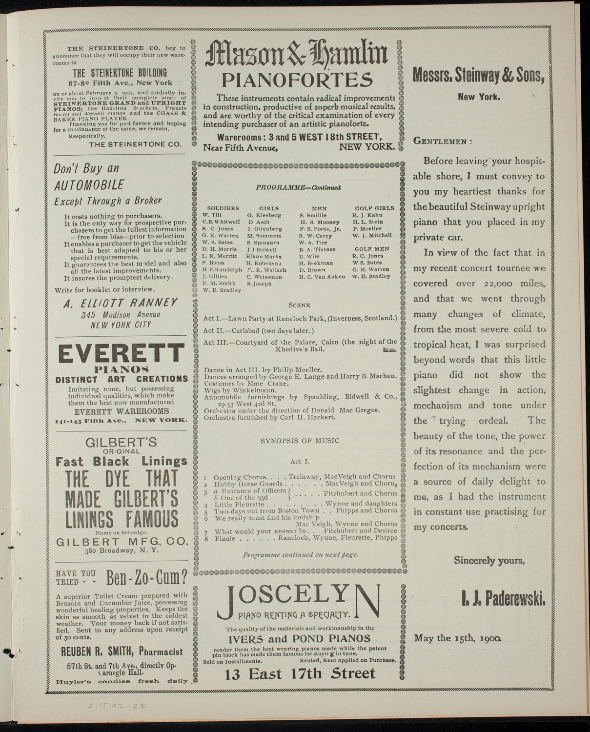 Columbia University Varsity Show, February 15, 1902, program page 3