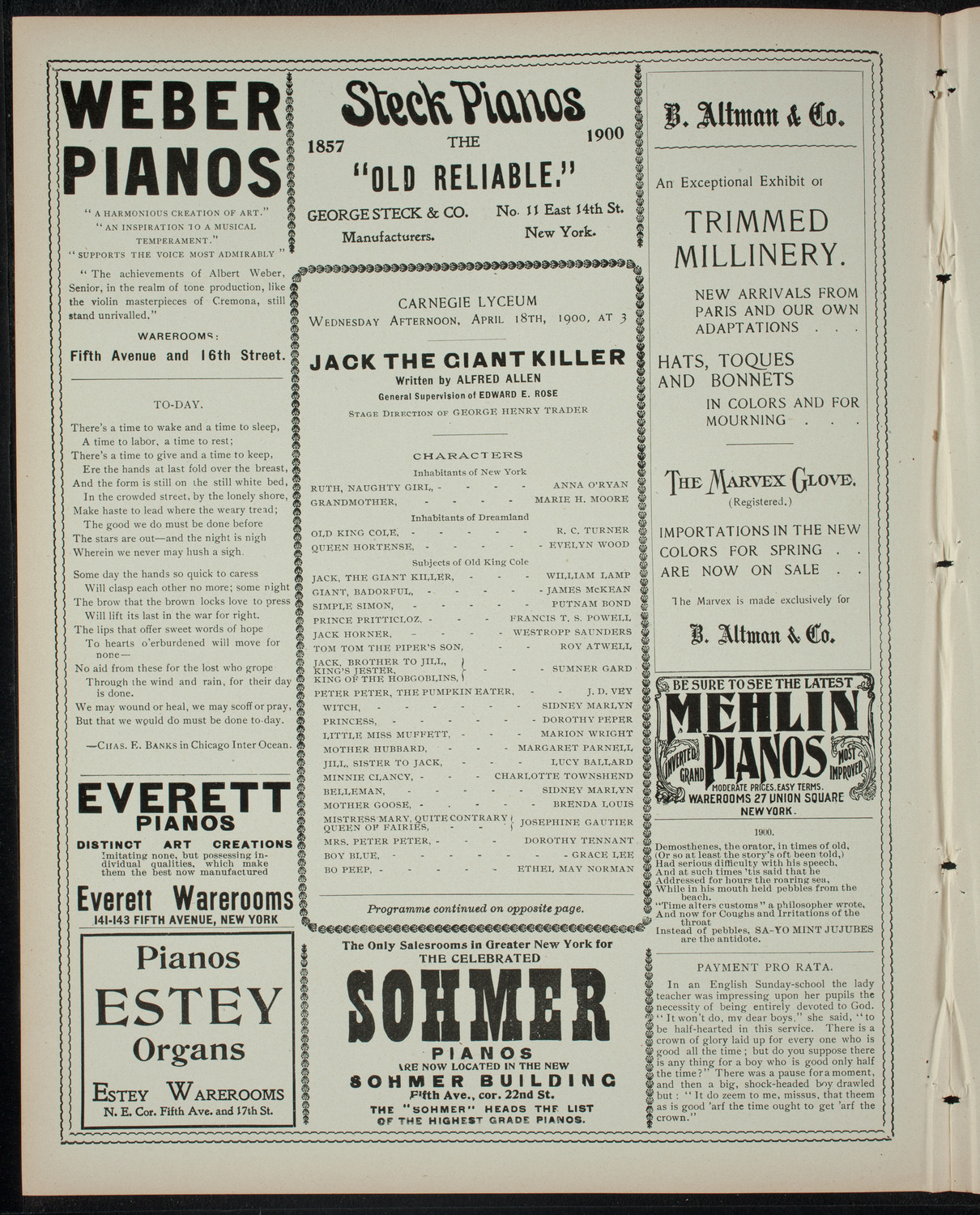 Jack the Giant Killer, April 18, 1900, program page 2