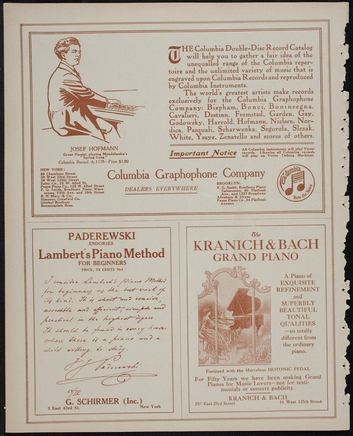 Ignacy Jan Paderewski, Piano, November 15, 1913, program page 6