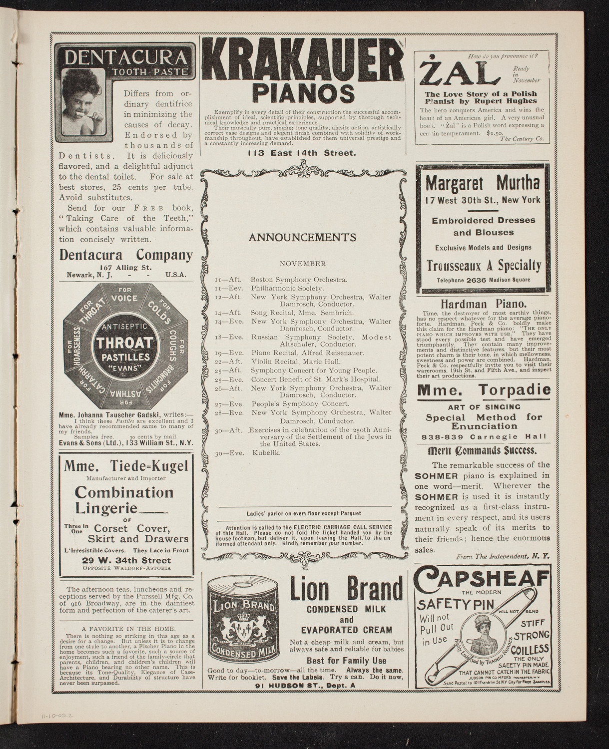 New York Philharmonic, November 10, 1905, program page 3