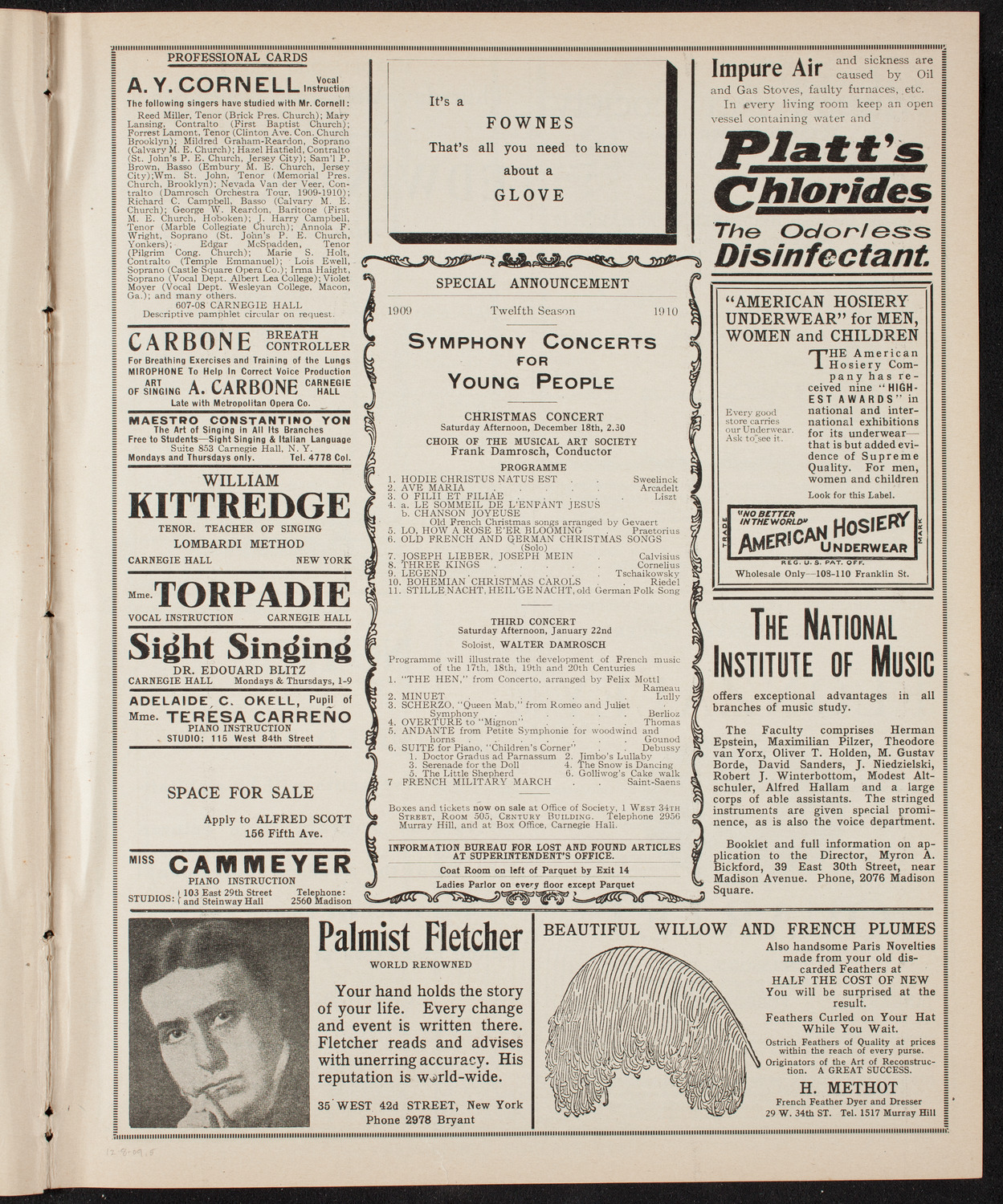 New York Philharmonic, December 8, 1909, program page 9