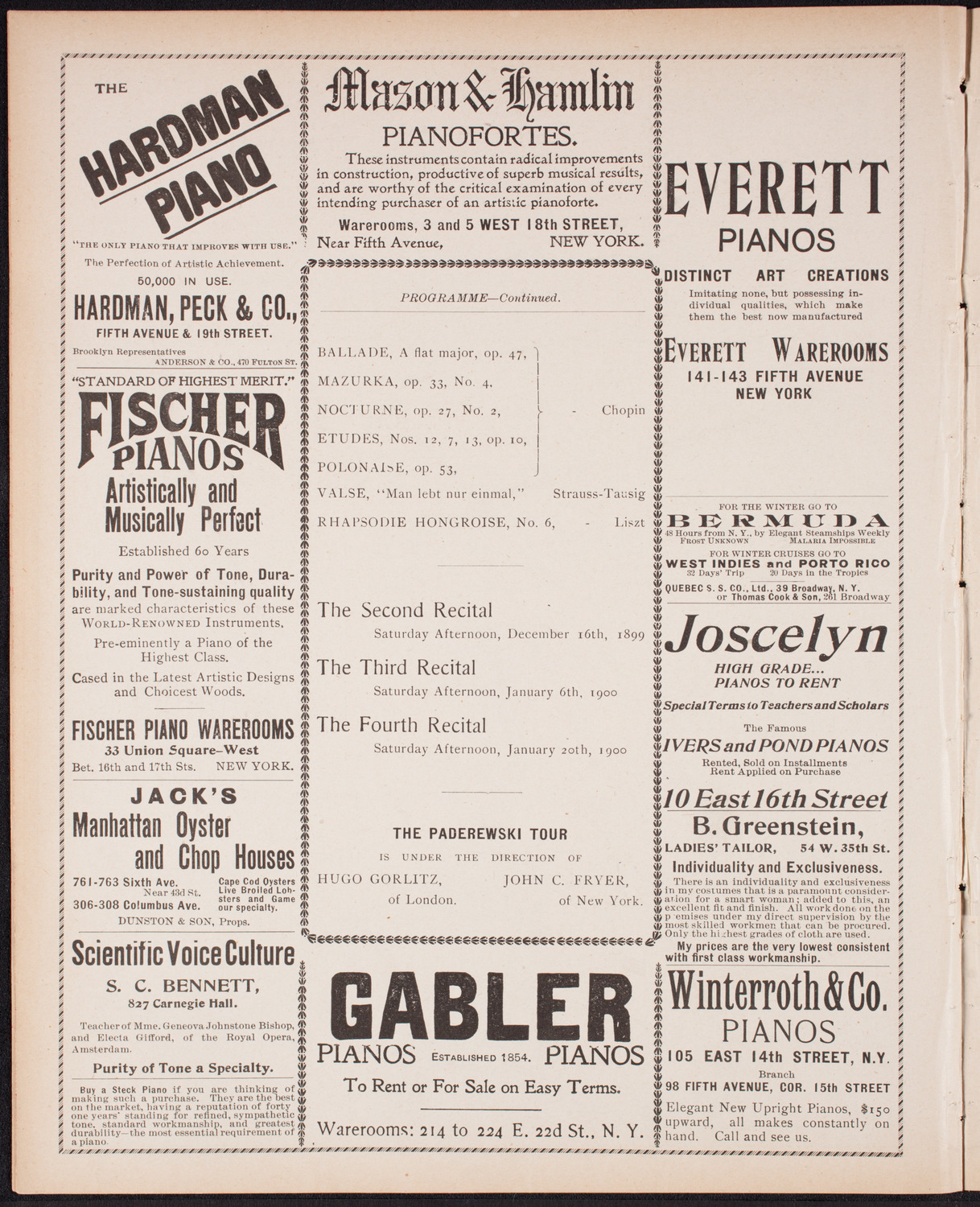 Ignacy Jan Paderewski, Piano, December 12, 1899, program page 6