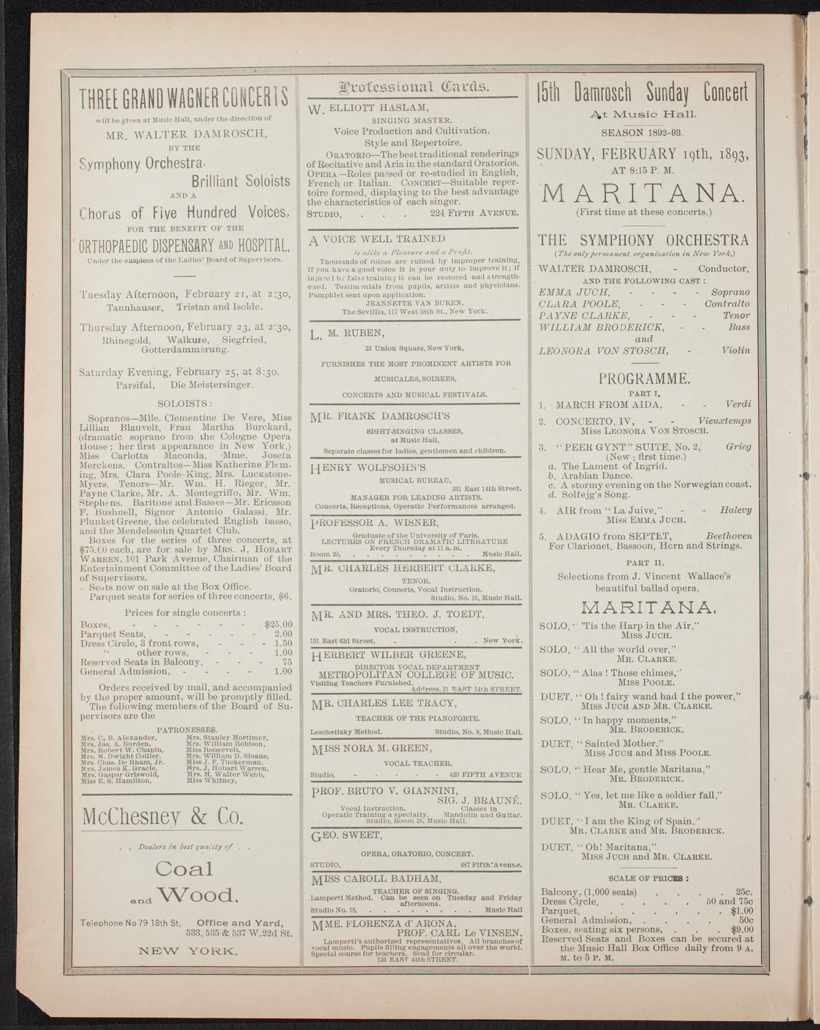 Benefit: German Poliklinik, February 14, 1893, program page 2