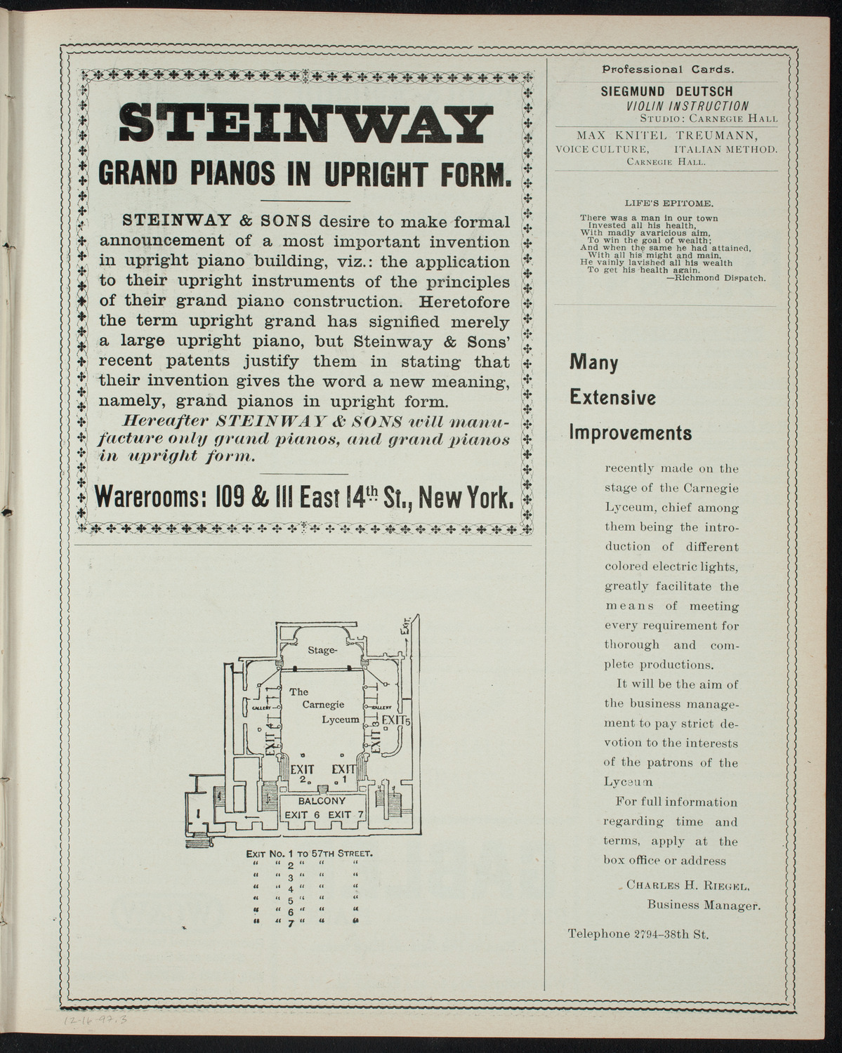 Amateur Comedy Club, December 16, 1897, program page 5