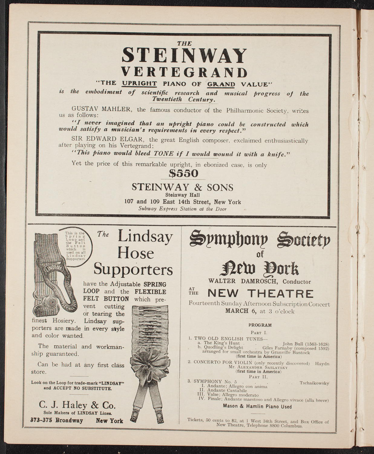 New York Philharmonic, March 4, 1910, program page 4
