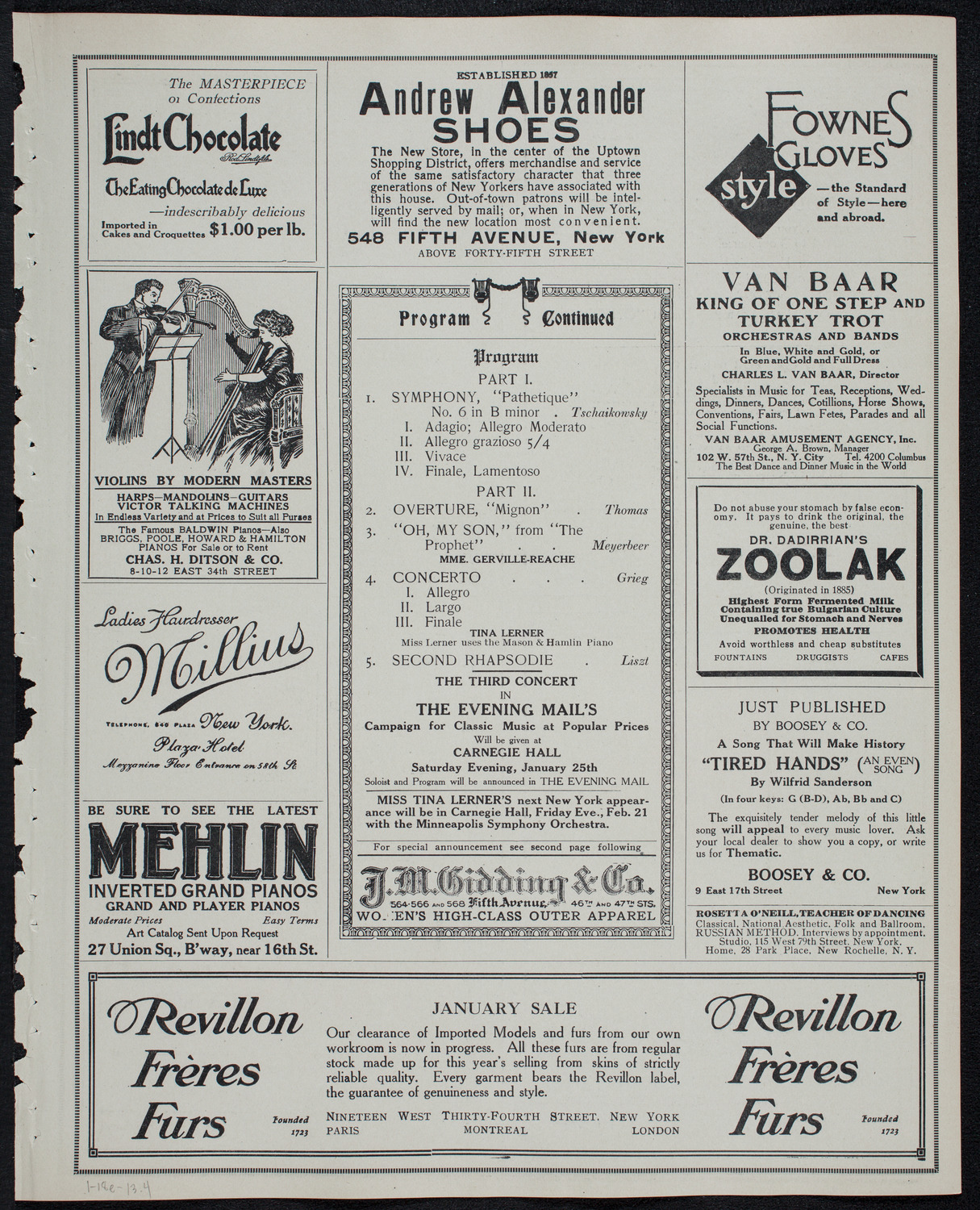 Russian Symphony Society of New York, January 18, 1913, program page 7