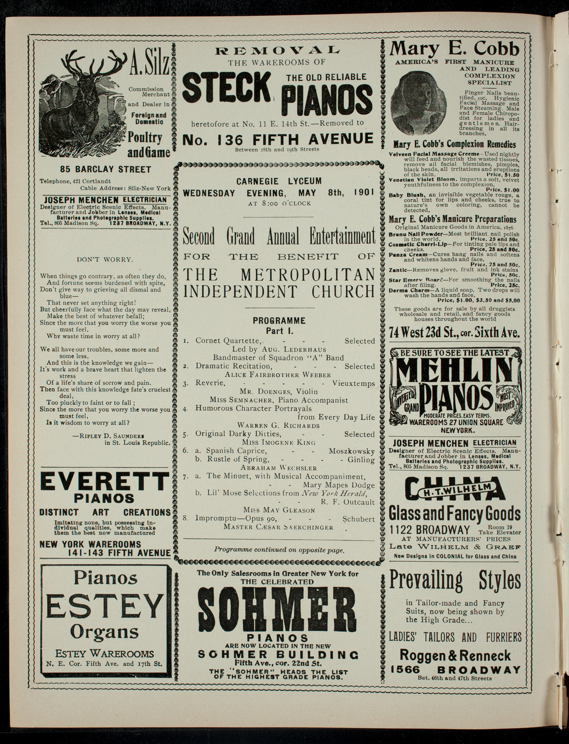 Second Grand Annual Entertainment for the Benefit of The Metropolitan Independent Church, May 8, 1901, program page 2