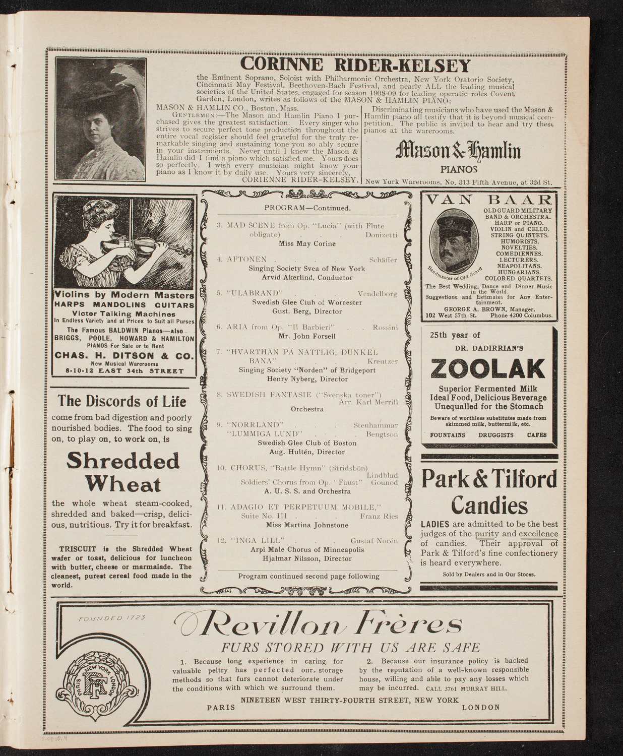 Grand Festival Concert of the American Union of Swedish Singers, May 29, 1910, program page 7