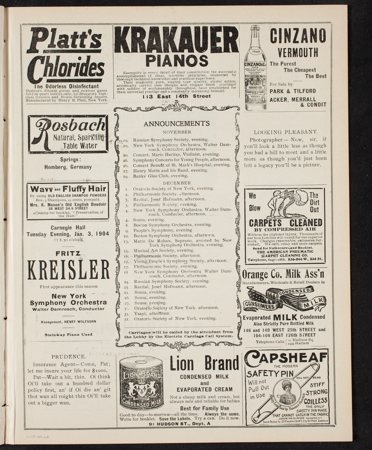 Josef Hofmann, Piano, November 19, 1904, program page 3