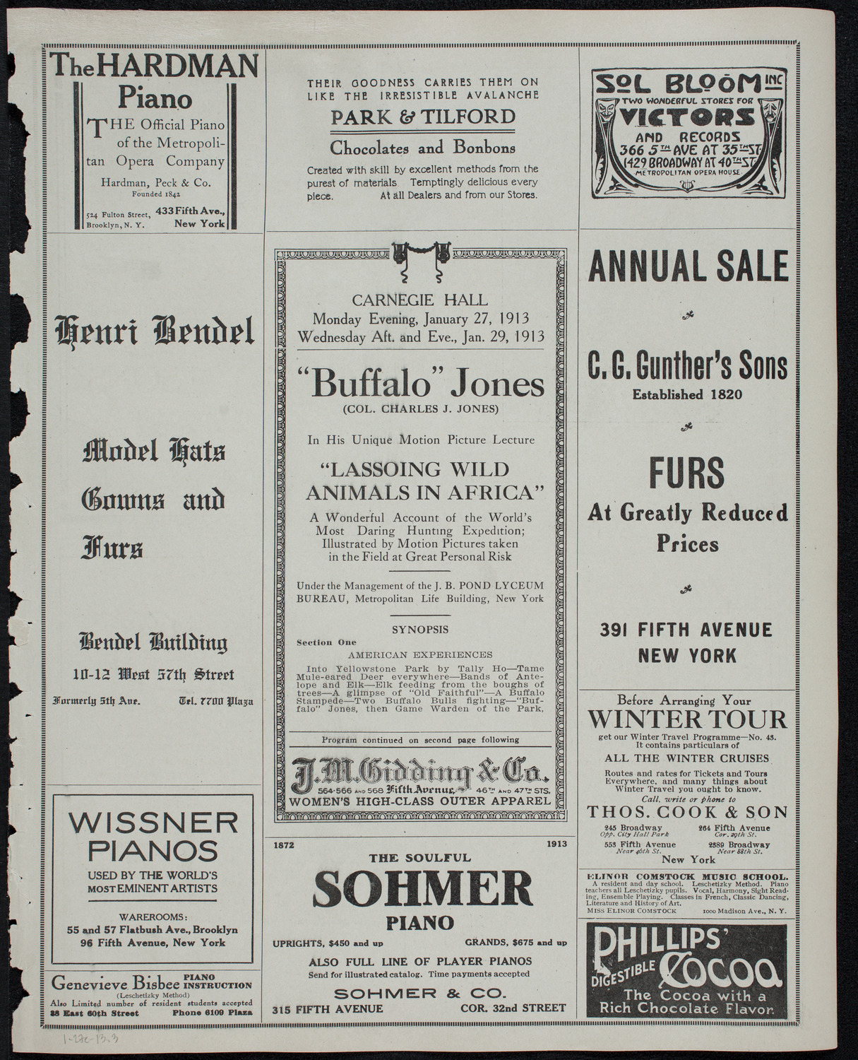 Motion Picture Lecture by Col. Charles J. "Buffalo" Jones, January 27, 1913, program page 5