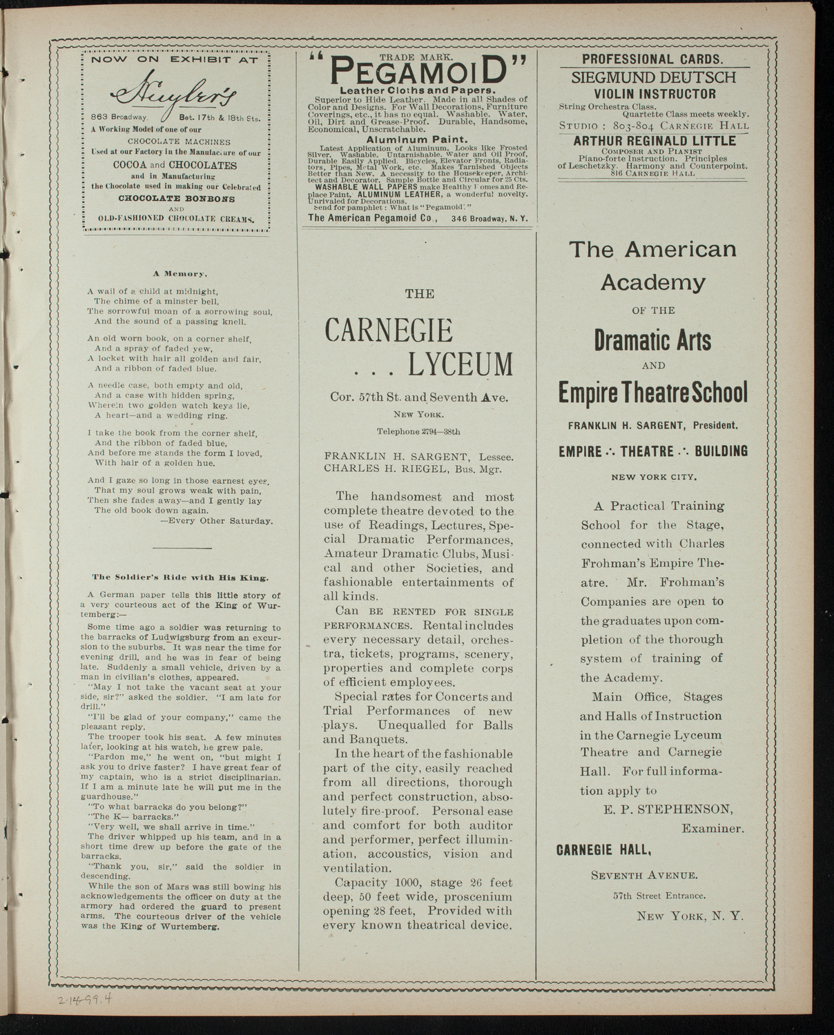 Students' Dramatic Club, February 14, 1899, program page 7