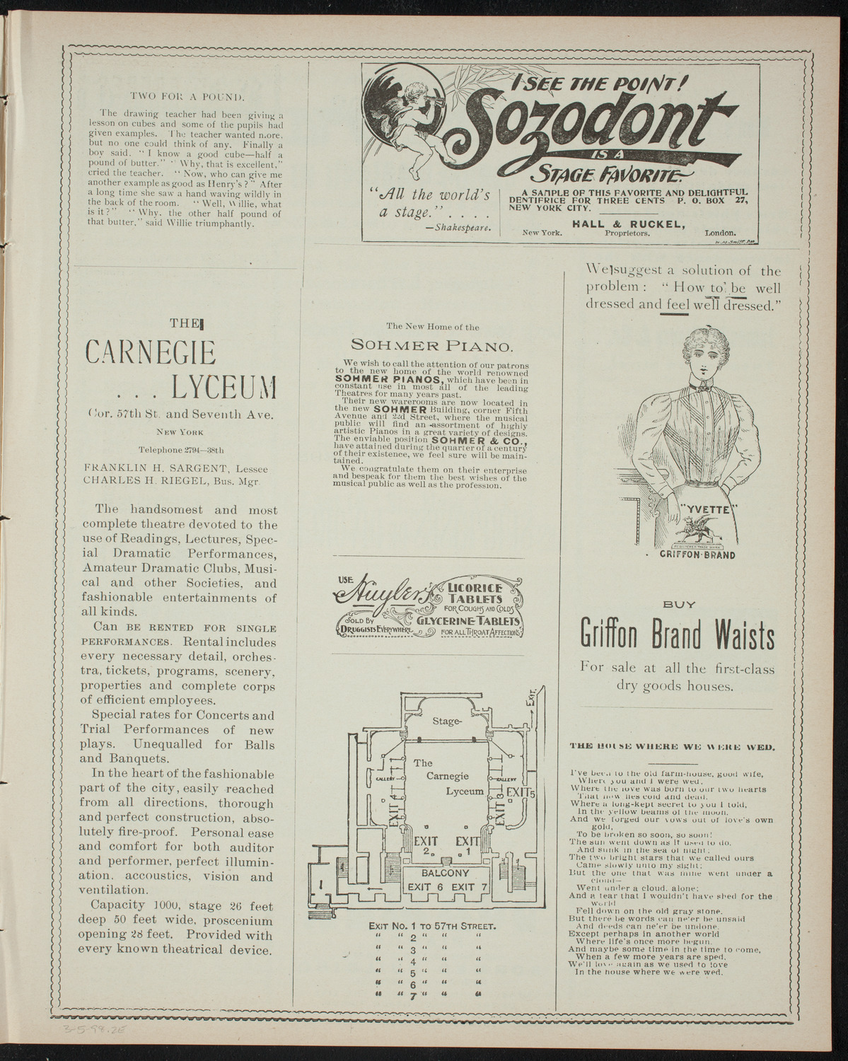 Cercle Choral et Dramatique Francais "La Cigale", March 5, 1898, program page 3