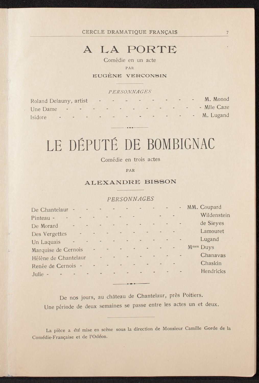 Cercle Dramatique de l'Alliance Française de New York, January 29, 1909, program page 7