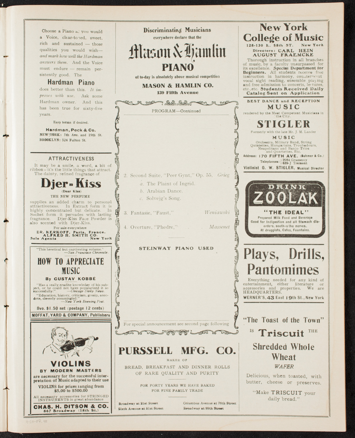 Young Men's Symphony Orchestra of New York, April 28, 1907, program page 7