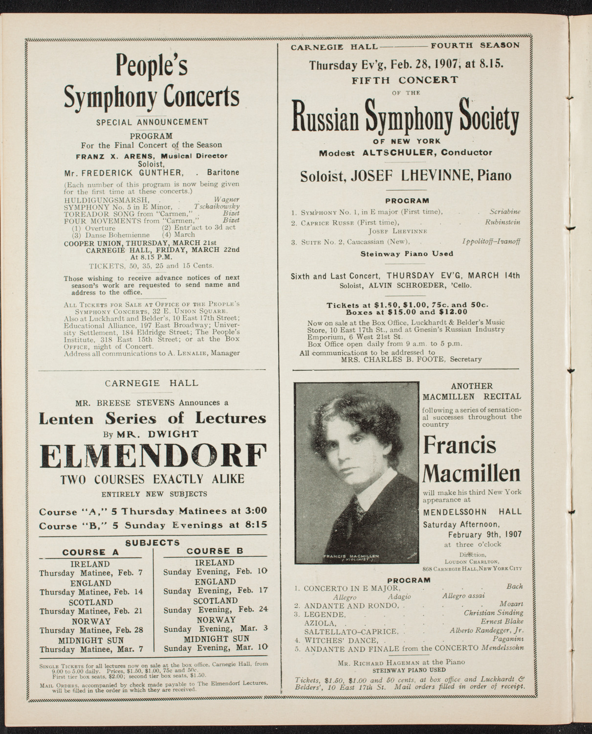 Russian Symphony Society of New York, February 7, 1907, program page 10