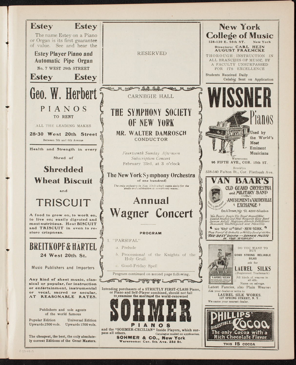 New York Symphony Orchestra, February 23, 1908, program page 5