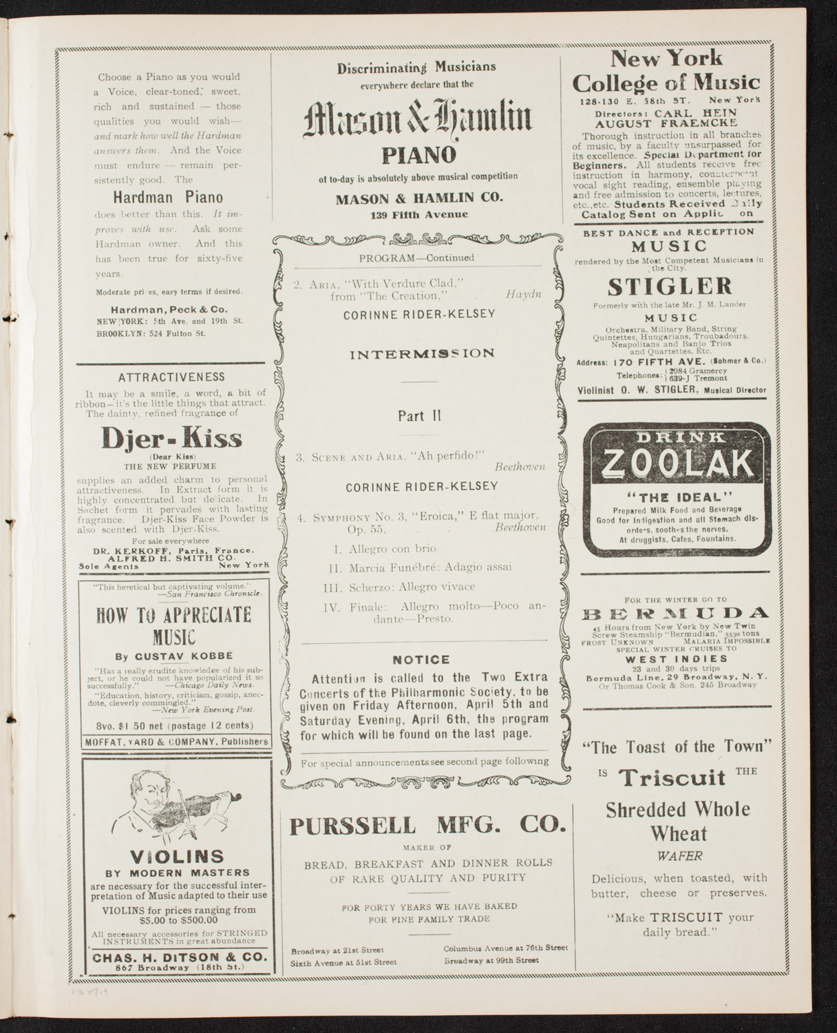 New York Philharmonic, March 16, 1907, program page 7