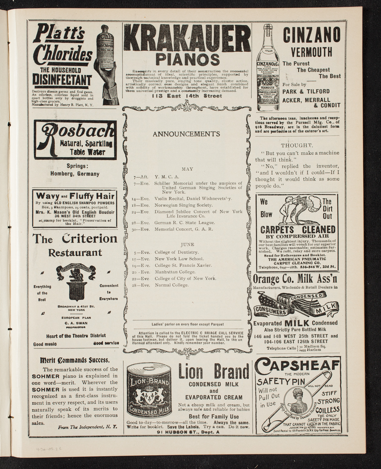 People's Singing Classes, April 30, 1905, program page 3