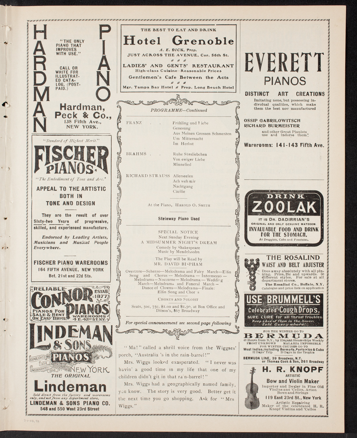 David Bispham, Baritone, March 1, 1903, program page 7