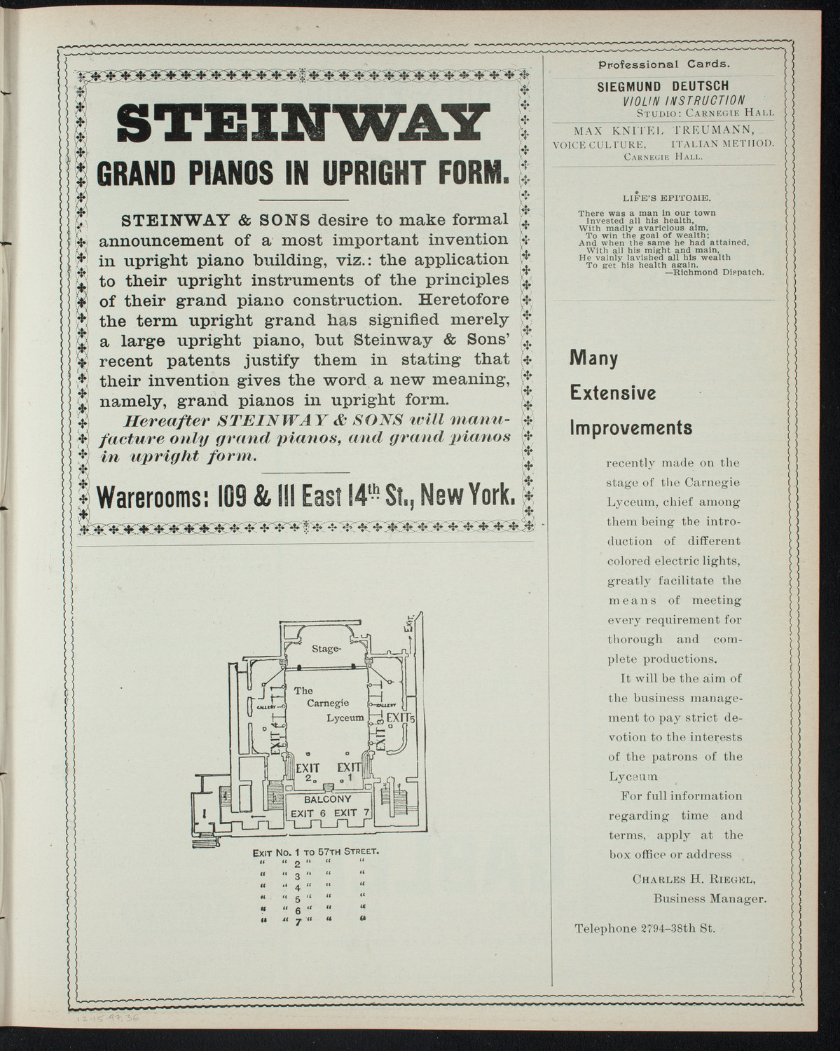 Amateur Comedy Club, December 15, 1897, program page 5