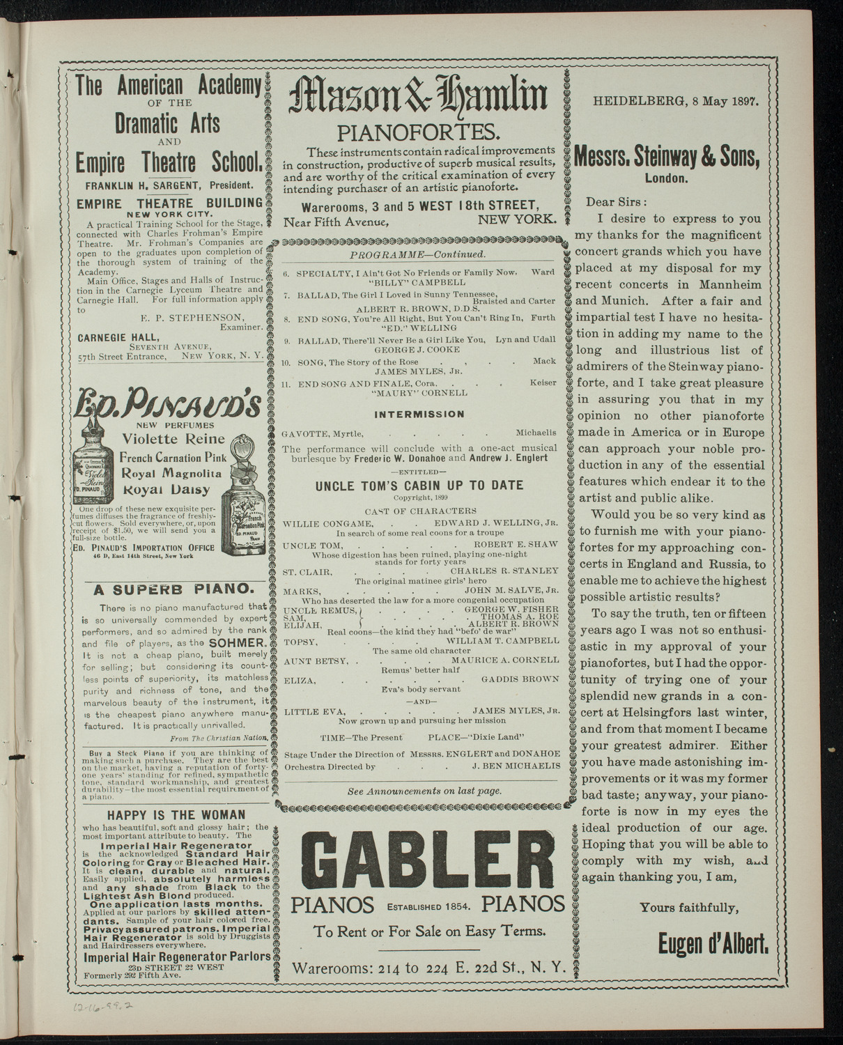 Harlem Wheelmen Minstrels, December 16, 1899, program page 3