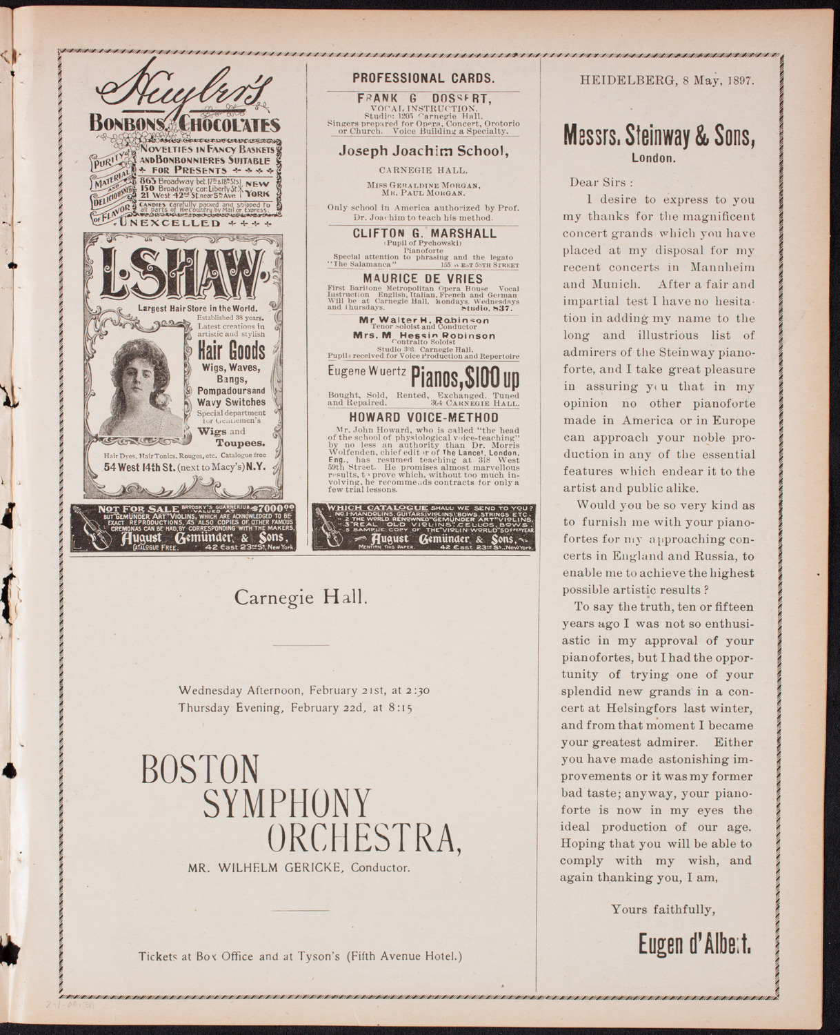 Lillian Nordica, Soprano, and Ernestine Schumann-Heink, Contralto, February 1, 1900, program page 5