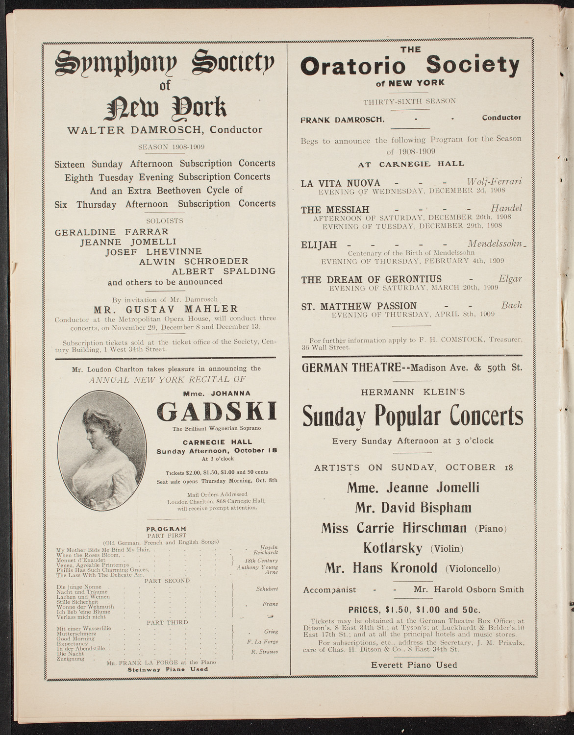 George Hamlin, Tenor, October 11, 1908, program page 10