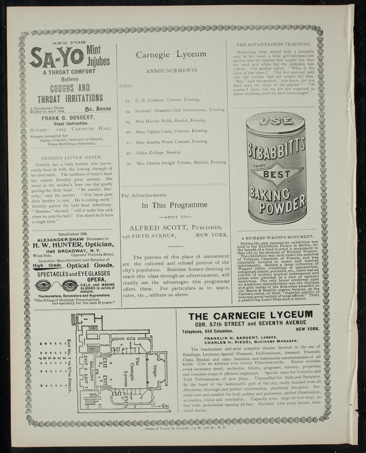 George Peabody Eustis: A Course of Modern Plays, April 21, 1900, program page 4