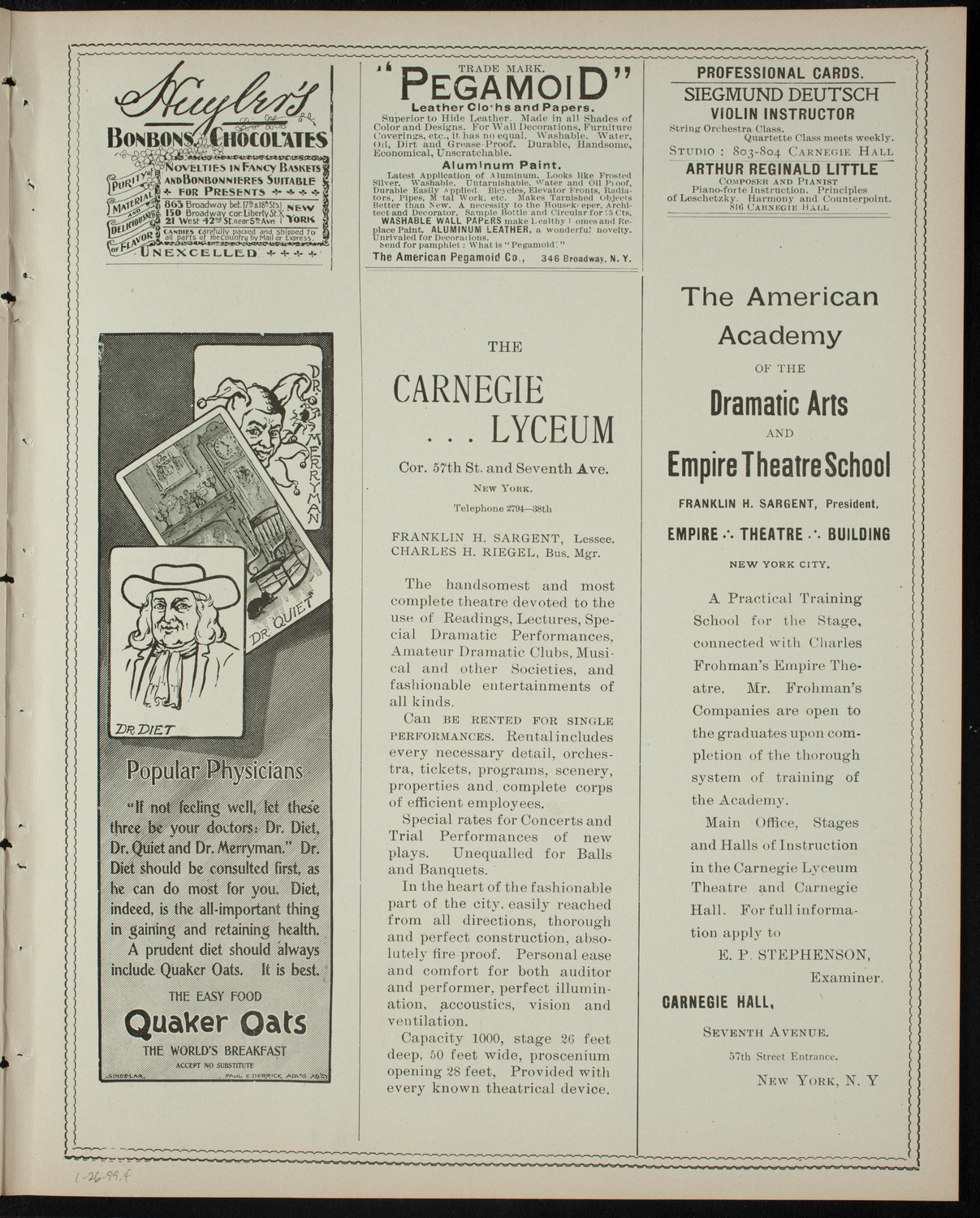 Heinrich Meyn and Others, January 26, 1899, program page 7