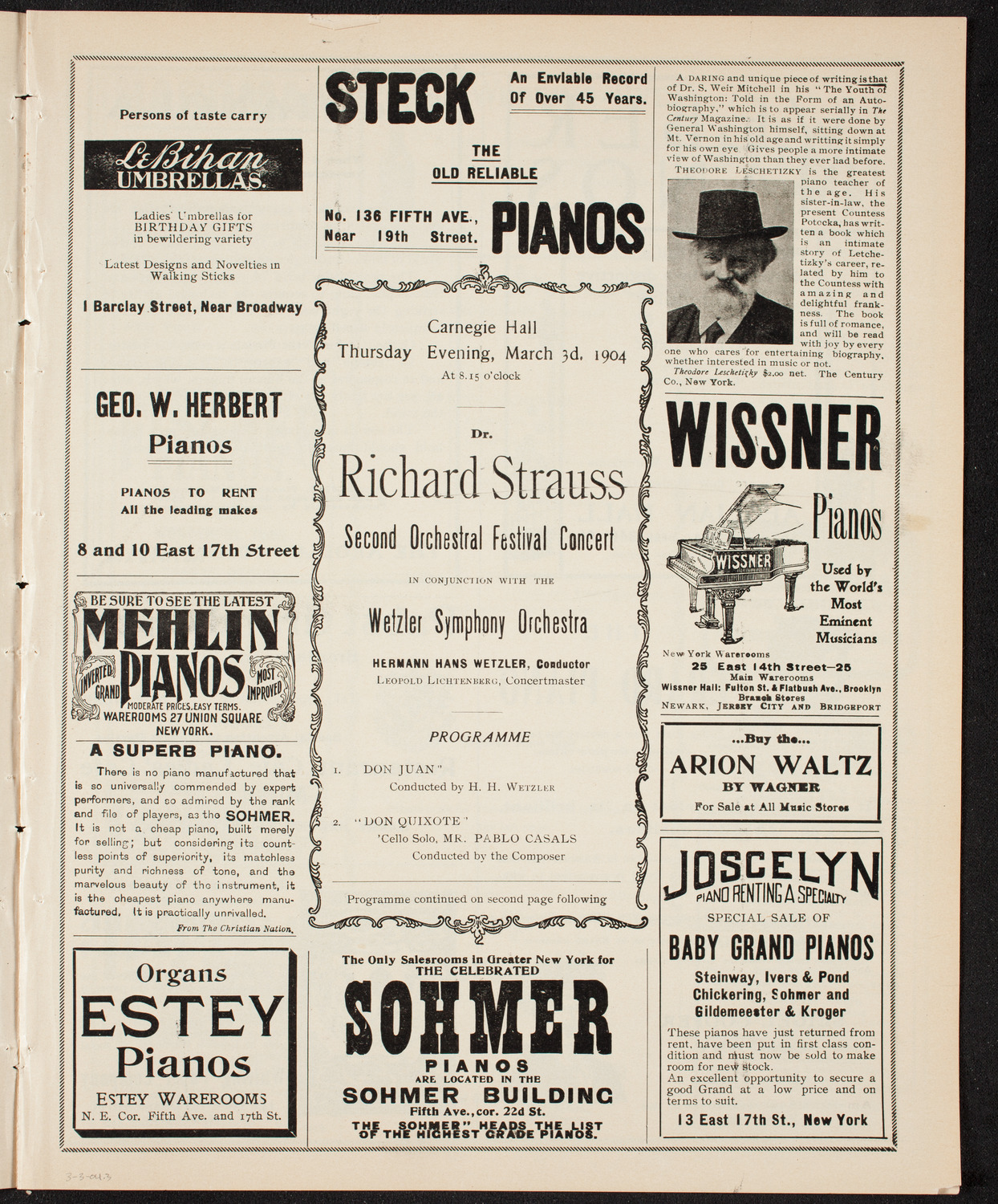 Richard Strauss with Wetzler Symphony Orchestra, March 3, 1904, program page 5