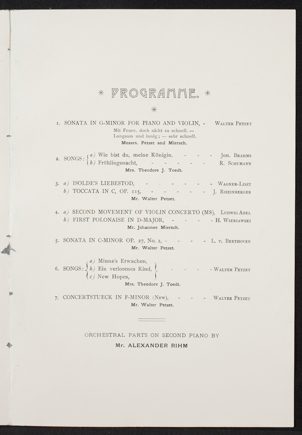 Walter Petzet, March 8, 1893, program page 3