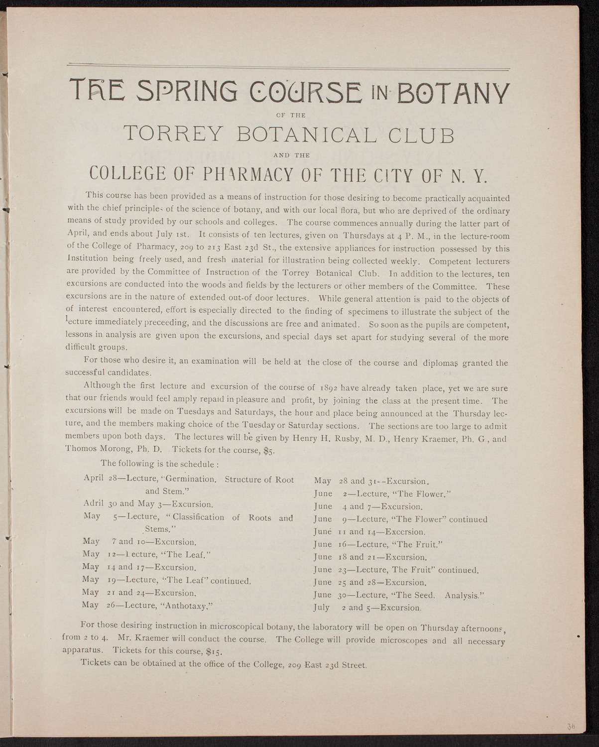 Graduation: College of Pharmacy of the City of New York, May 3, 1892, program page 5