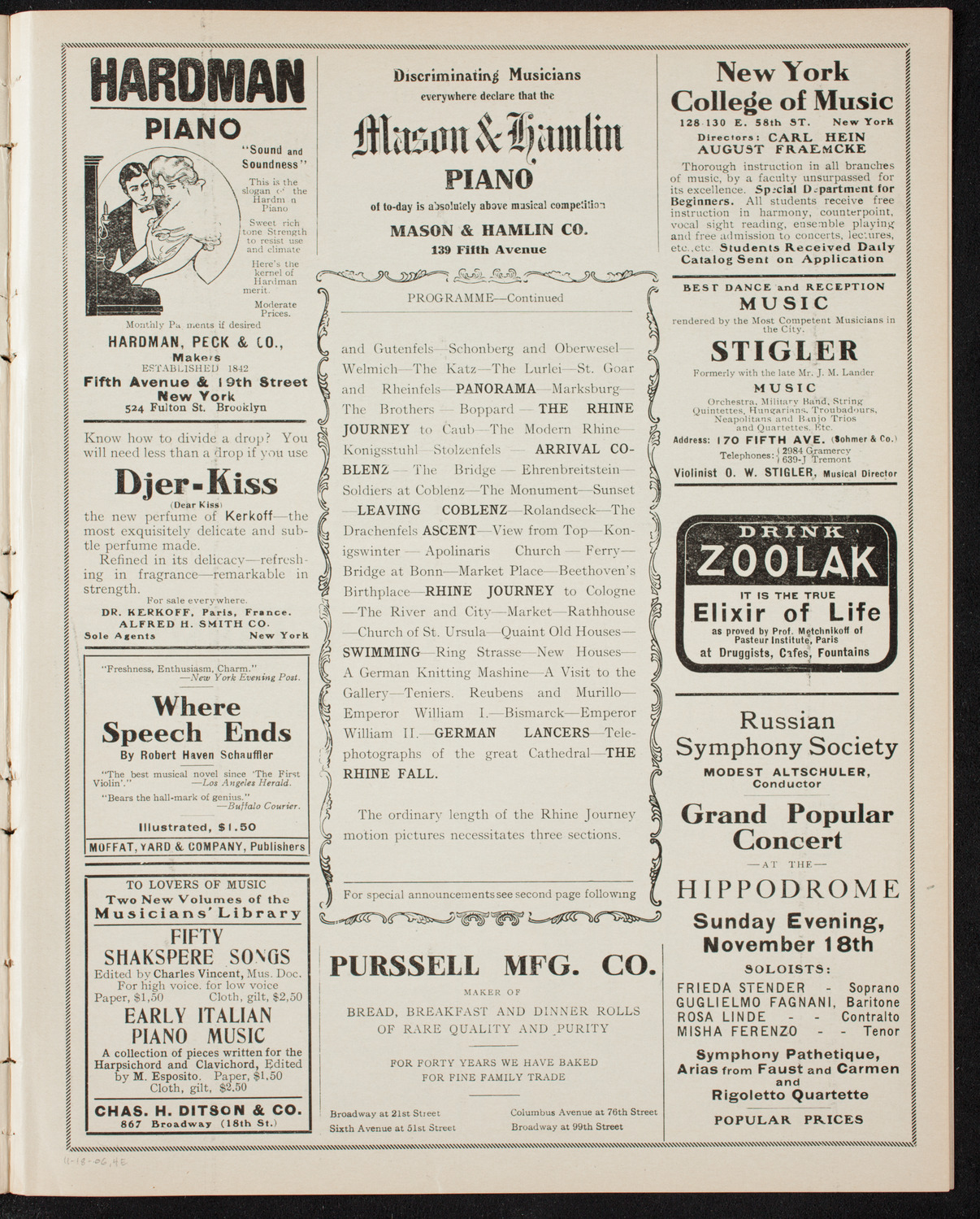 Elmendorf Lecture: The Rhine, November 18, 1906, program page 7