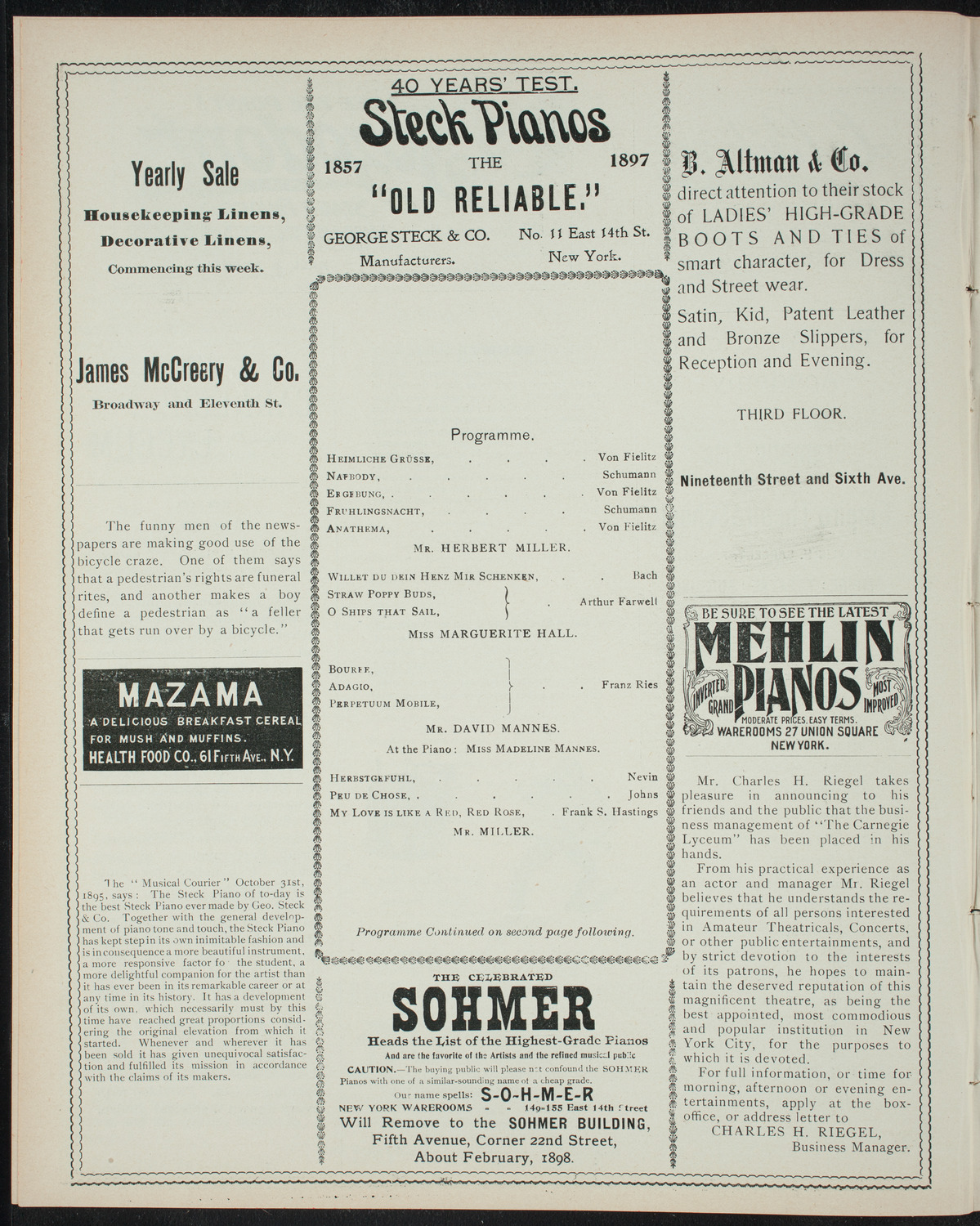 Powers-Mannes Wednesday Morning Musicale, January 12, 1898, program page 4