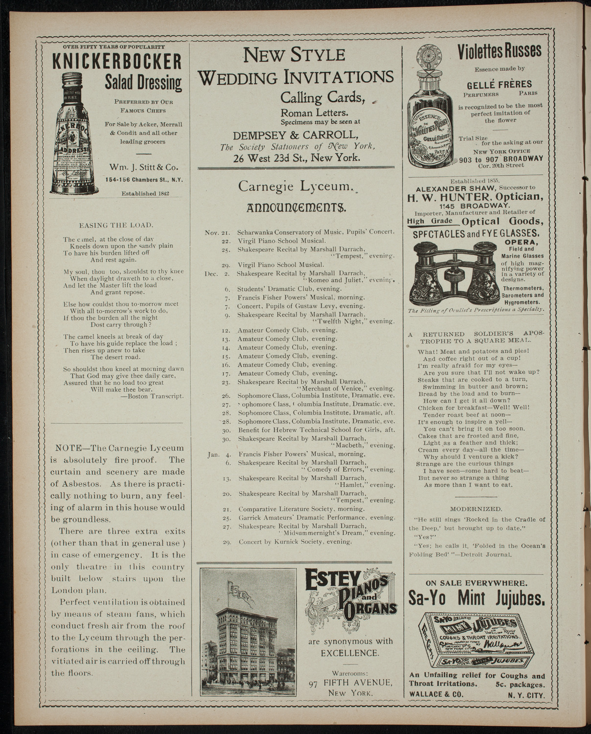 Shakespeare Recital by Marshall Darrach, November 18, 1898, program page 2