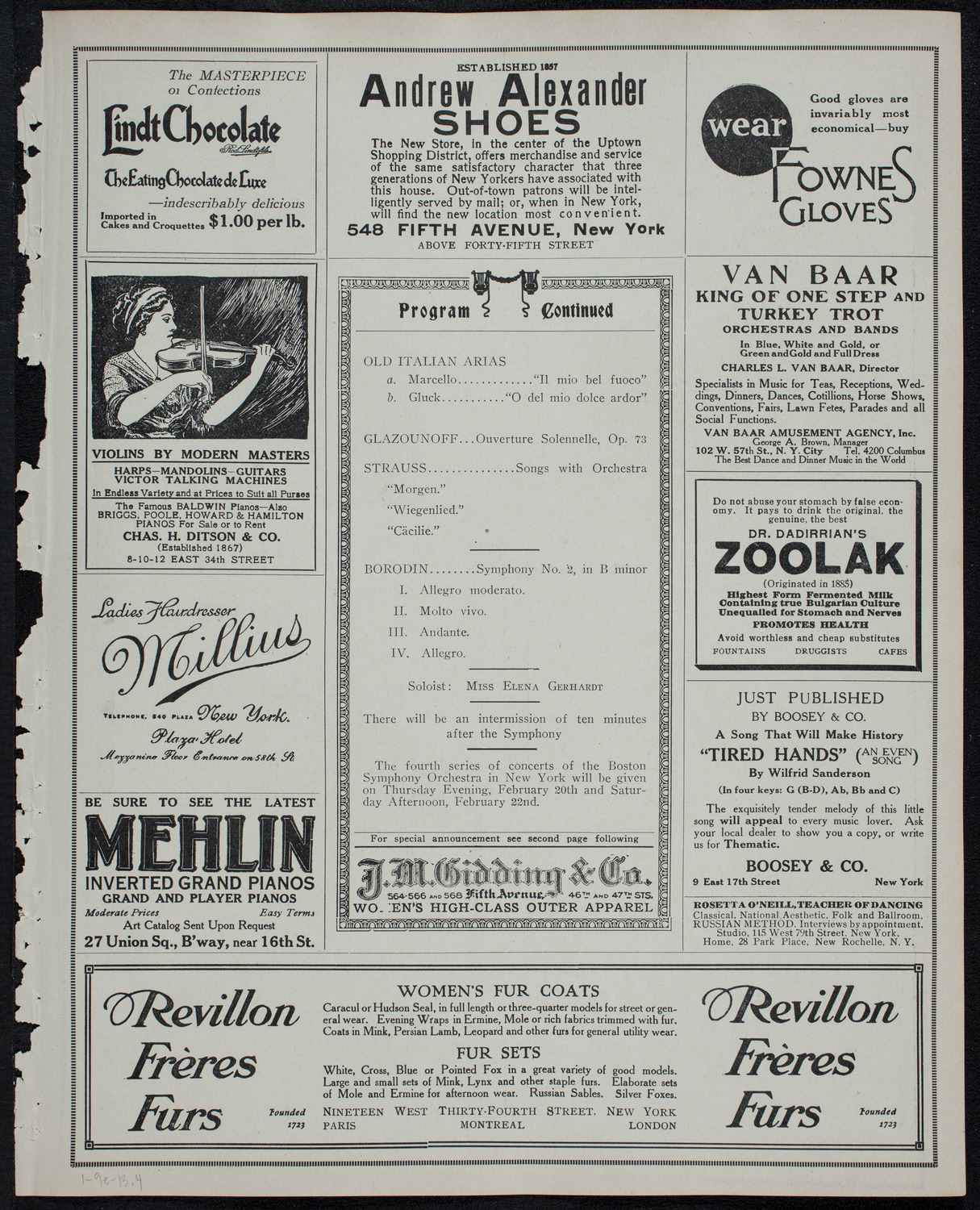 Boston Symphony Orchestra, January 9, 1913, program page 7