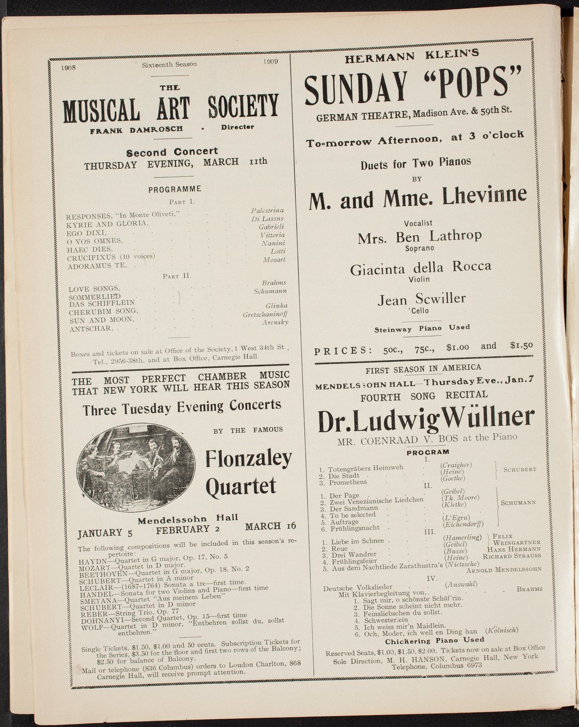 Oratorio Society of New York, December 26, 1908, program page 10