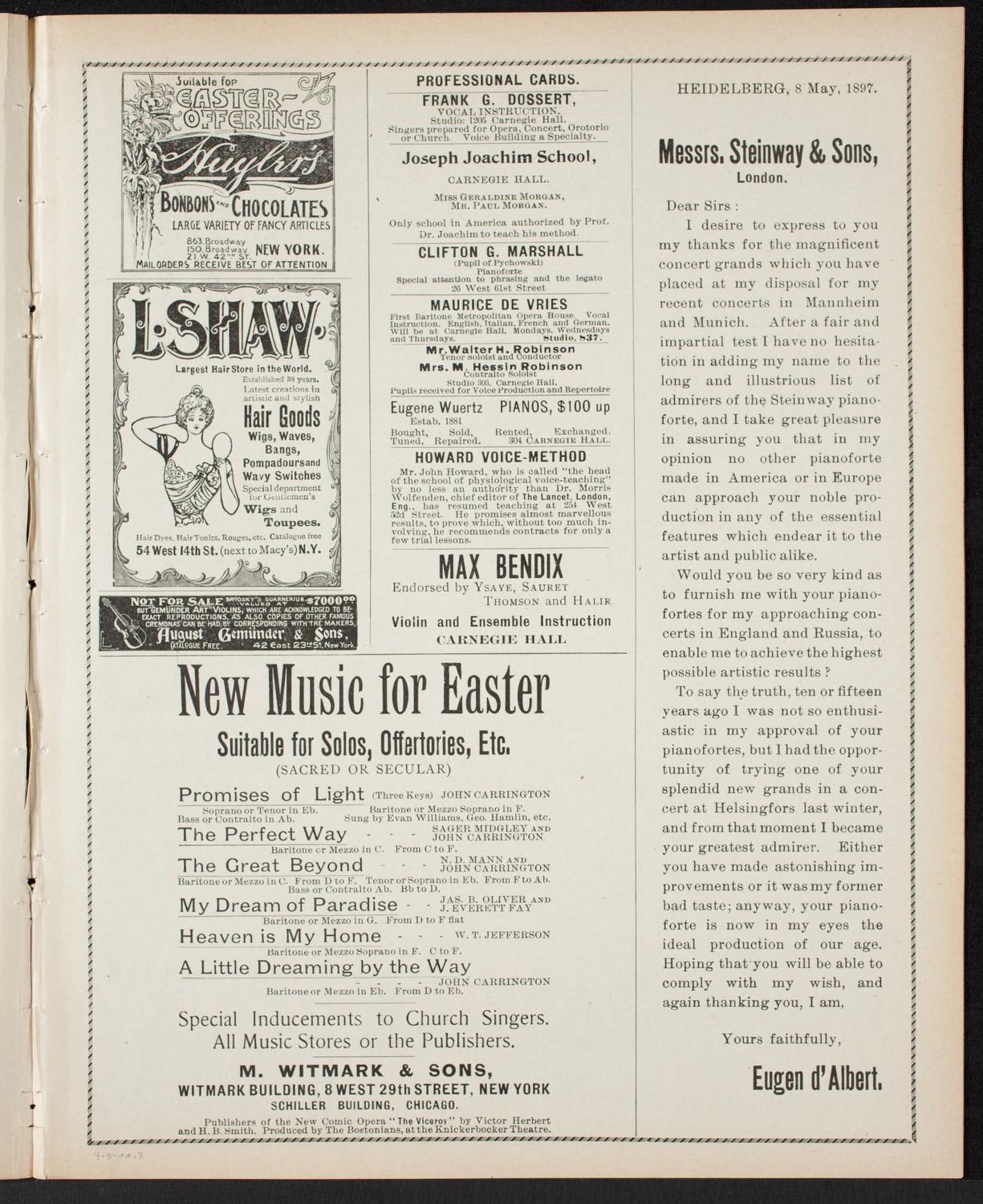 Oratorio Society of New York, April 5, 1900, program page 5
